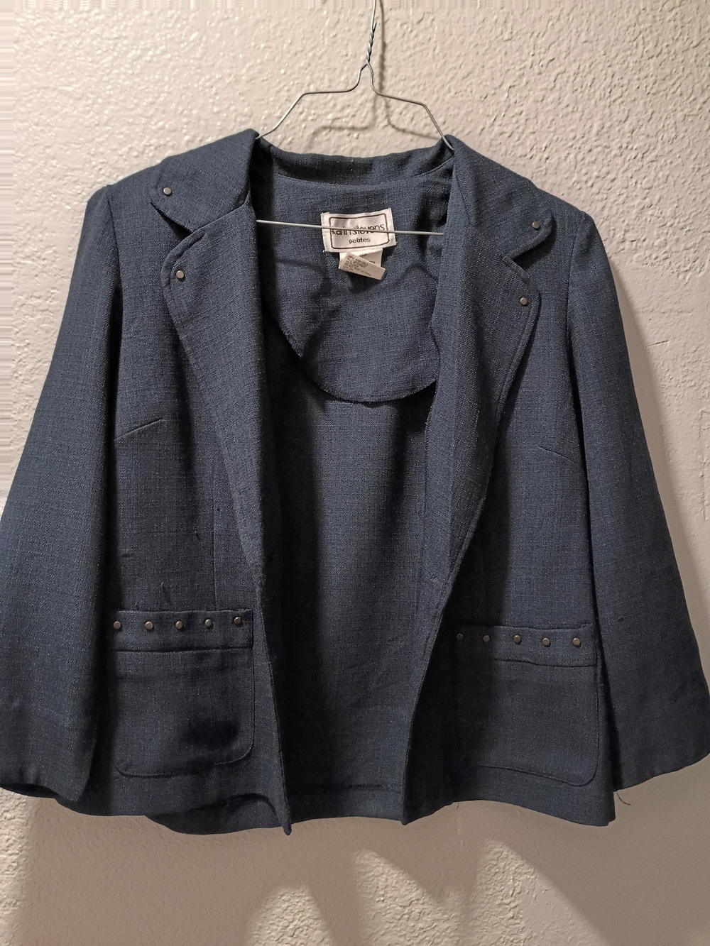 karin stevens Navy Stud-Detail Open Front Blazer